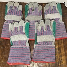 Heavy Duty Split Leather Work Gloves Lot of 5 Size Large Safety Cuff