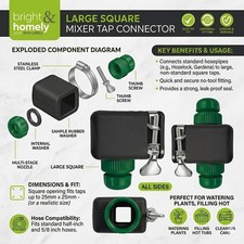 Large Hosepipe Mixer Tap Connector Fittings Square Garden Hose Kitchen Outdoor