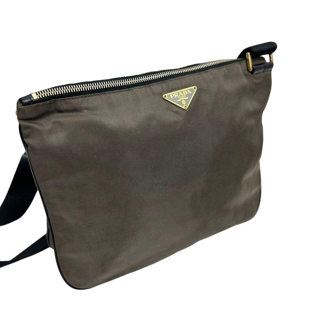 PRADA Nylon Shoulder Bag Triangle Logo Gold Hardware Brown Vintage Crossbody thumbnail 2