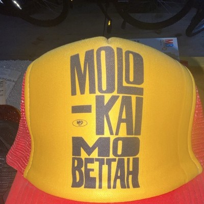 Mesh Back Trucker Hat Red/Yellow Graphic Logo  MOLO KAI MO BETTAH  One Size