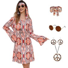 60s 70s Women's Hippie Costume Dress Floral Disco Retro Outfit Dress for Party