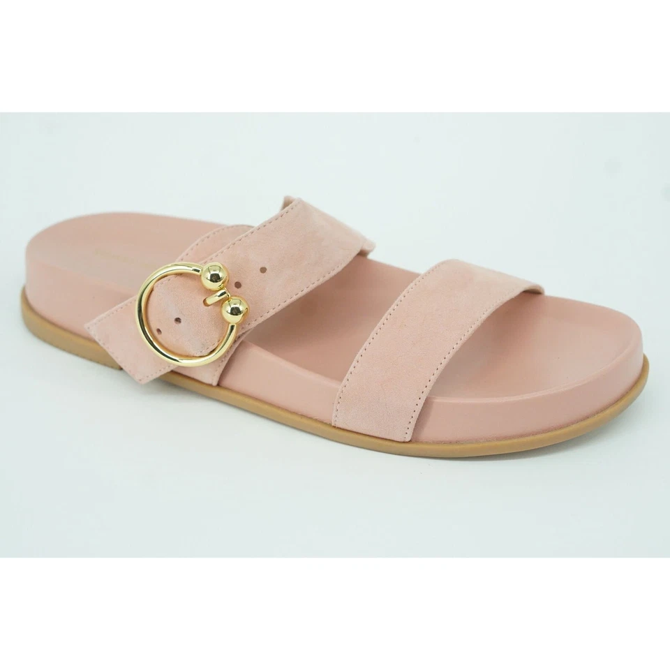 Stuart Weitzman Joni Buckle Slide Pink Leather Sandals Size 6.5 New Flat $395 - Image 4 of 4