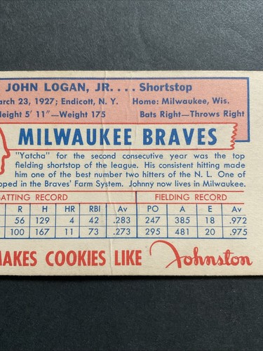 1954 Johnston Cookies Johnny Logan #23 Braves CREASED VG CONDITION - Picture 4 of 12