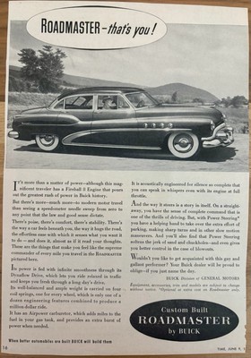 1952 Buick Roadmaster - Fireball 8 Engine - Vintage Print Ad