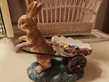 Russ Berrie & Co Olde World Heritage Rabbit Pulling Cart Figurine 6"x6"