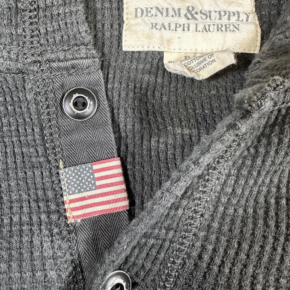 Ralph Lauren Denim & Supply Sudadera con Capucha Para Hombre Extra Grande Gris Térmico Waffle Henley Foto 4 de 4