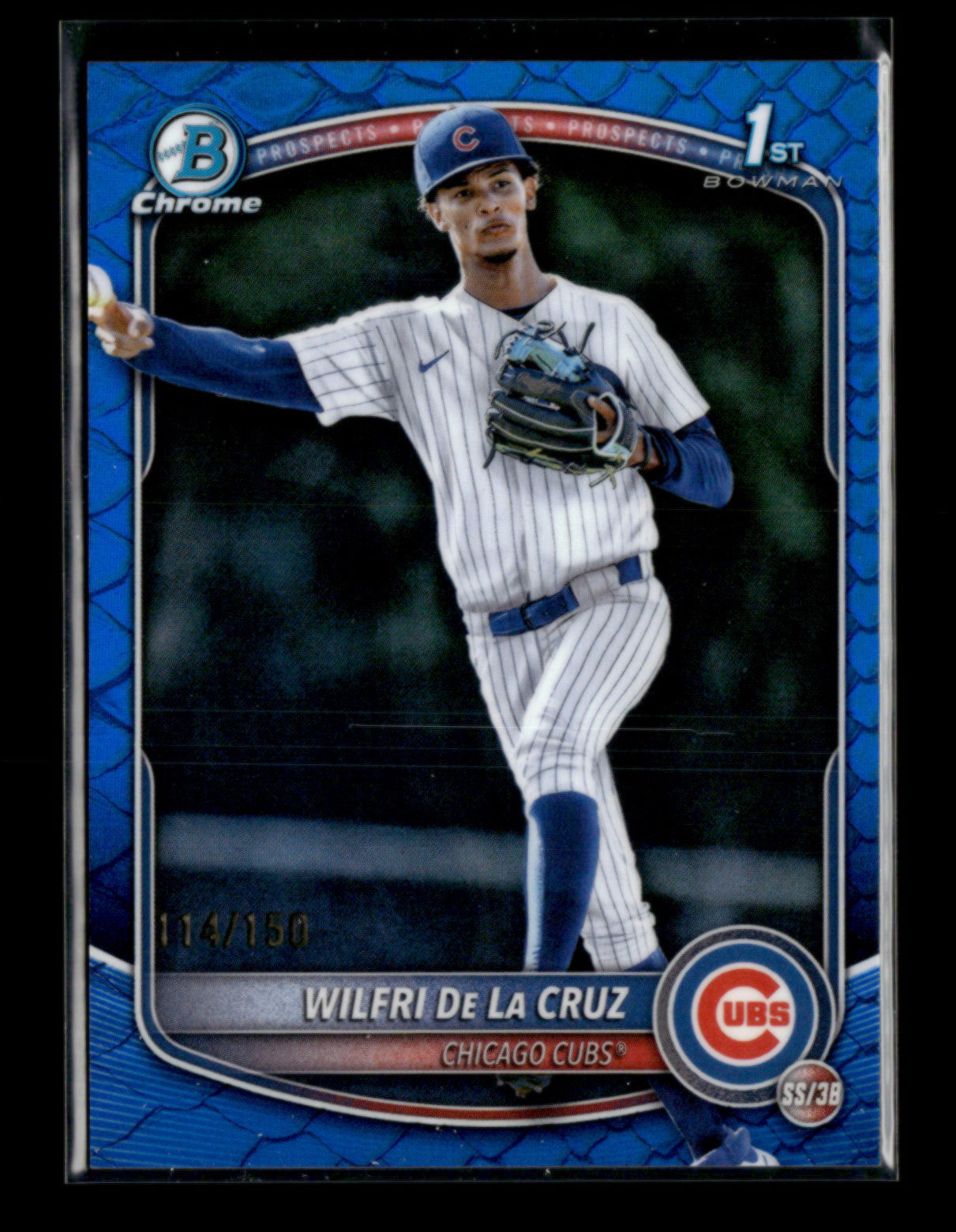 Wilfri De La Cruz 2025 Topps Bowman Chrome Prospect 1st Reptilian Blue 114/150