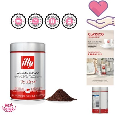 Illy Classico Ground Espresso Coffee, Medium Roast - 8.8 oz for Espresso Lovers