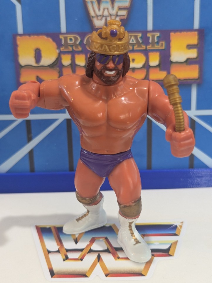 A vintage Hasbro WWF Macho Man Randy Savage figure with accessories — the OG action figure line that every '80s kid coveted.