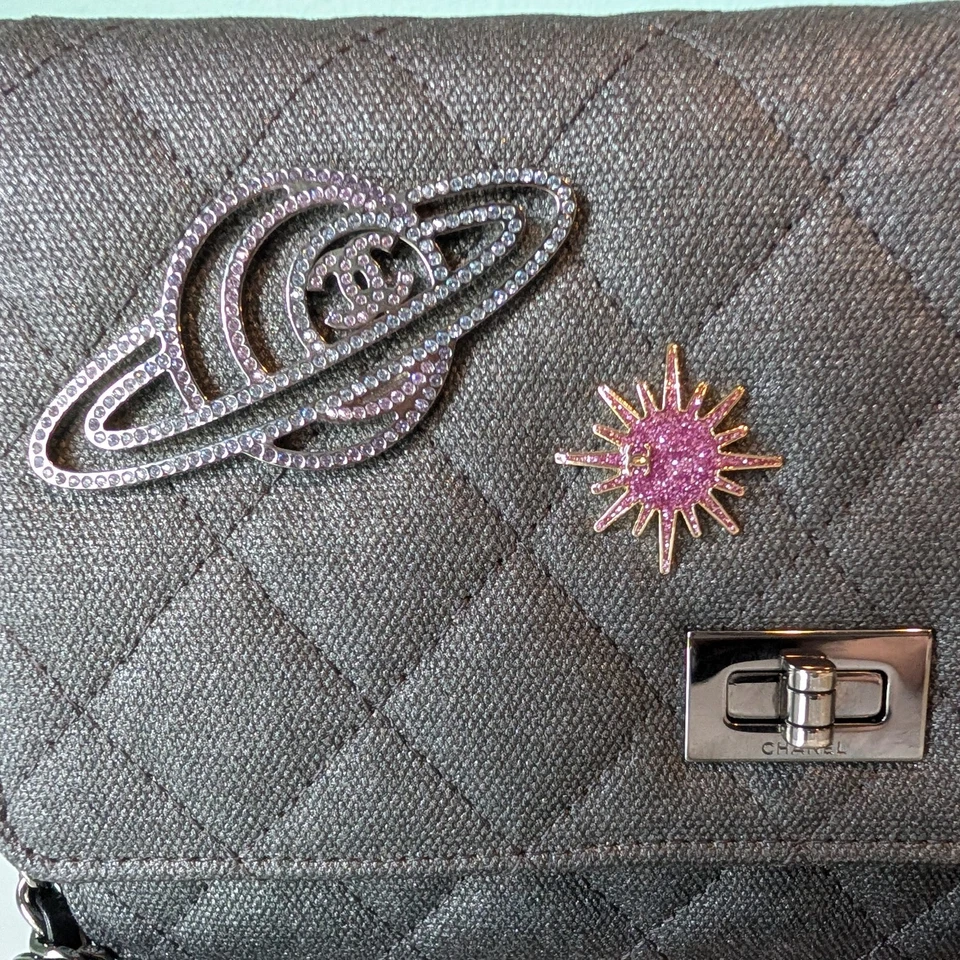 CHANEL Reissue Space Charms Metallic Canvas Fabric 2.55 Rare Wallet on Chain WOC - Image 2 of 4