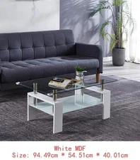 Red Artisan Rectangular Coffee Table with Double Layer Storage Shelf for Living