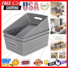 Durable 3-Pack Grey Woven Baskets with Handles for Effortless Storage Solutions
