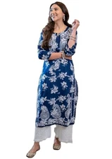 GoSriKi Women's Rayon Blend Chikankari Embroidered Straight Kurta (SCEROS-Cer...