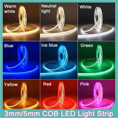 3/5mm COB LED Lichtstreifen Flexibles Lichtband Heimwerker Beleuchtung 5/12/24V  - Bild 1 von 4
