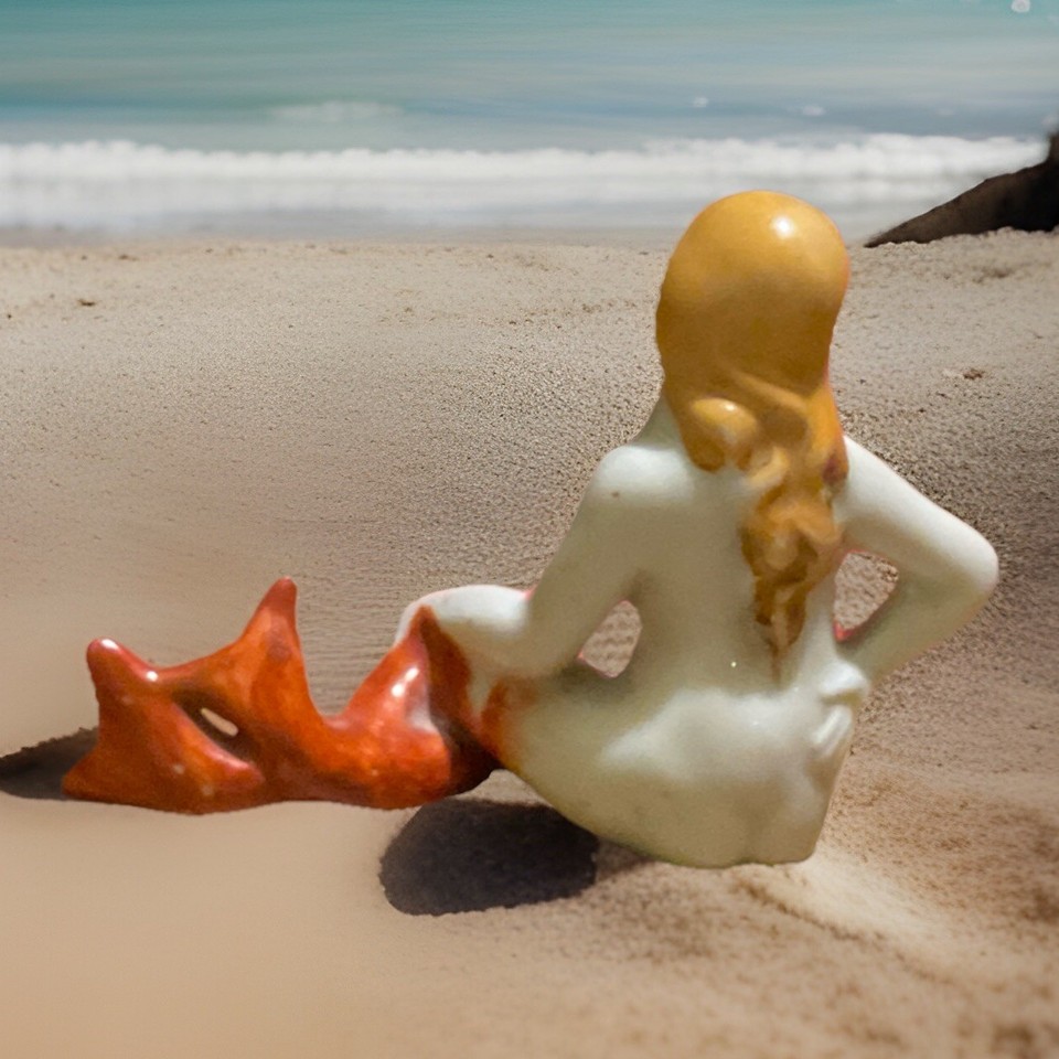 Vtg Japan Glazed Bisque Porcelain Mermaid Nude Bathing Beauty Figurine