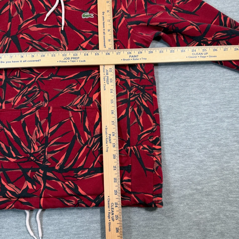 Sudadera con Capucha Lacoste Hombres 5 Rojo Negro Estampado de Hojas Pullover Ropa de Calle Logo Live Pequeña Foto 4 de 4