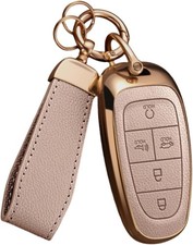 Hyundai Key Fob Cover Leather TPU 22-24 Tucson Santa Fe Elantra Sonata Pink US