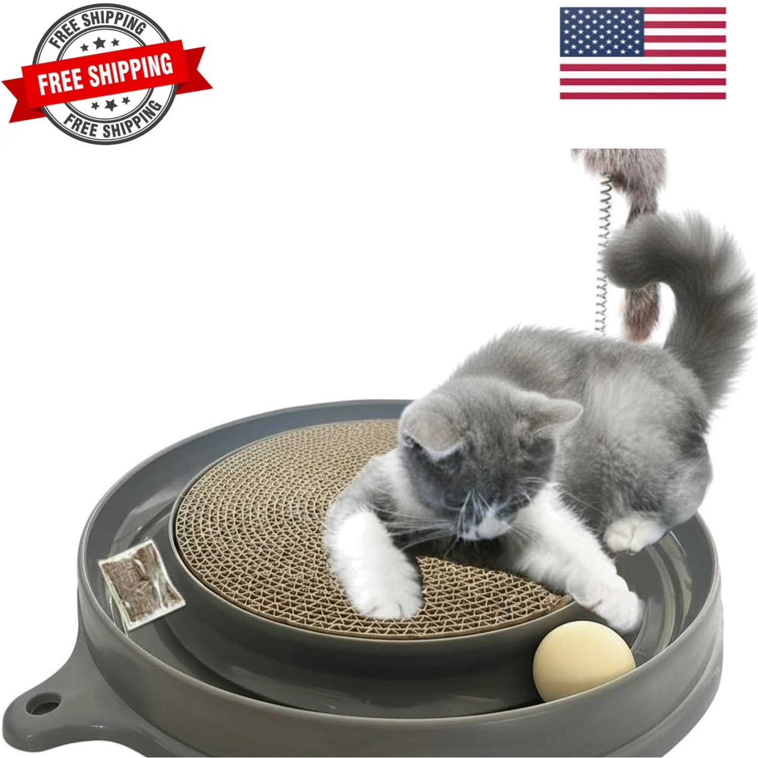 Cat Scratcher Toy with Ball Track - 3 in 1 Interactive Cat Toy, Cat Scratch P...