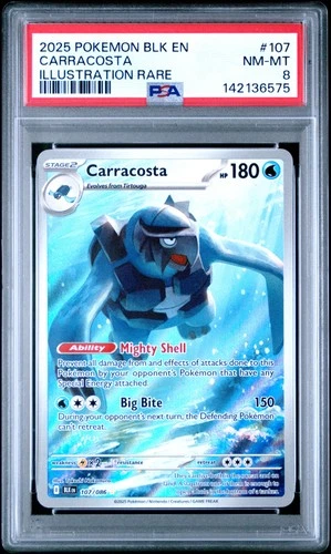2025 POKEMON BLK EN-BLACK BOLT ILLUSTRATION RARE #107 CARRACOSTA PSA 8