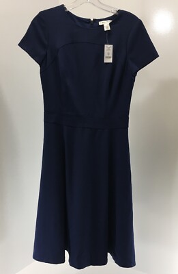 White House Black Market Womens S/S Fitted Flare Dress Noble Blue Size 2 NWT #