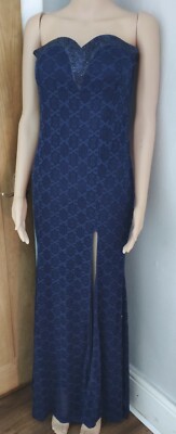 New Navy Lace Strapless Evening Prom Dress Size M/L Emma & Lucas