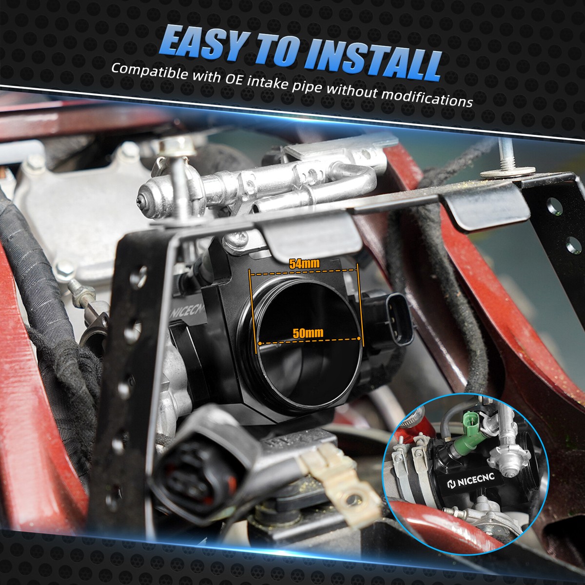 NICECNC Throttle Body Kit 50MM Diameter For Yamaha Raptor 700