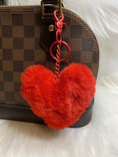 Red Heart Pom Pom Keychain Bag Charm Clip To Purse Gift Handmade New