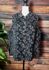 CJ Banks Vest Size 14W 14 Woven Tapestry Top Size X Button Up Geometric