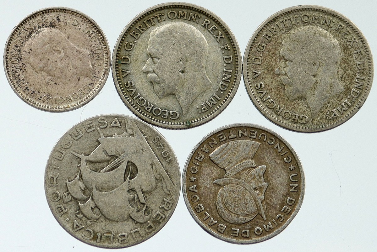 Lot of 5 Silver WORLD COINS Authentic Collection Vintage Group