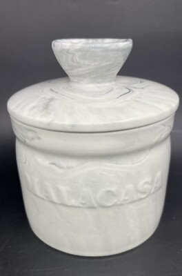 MALACASA French Butter Crock Ceramic Marble Gray