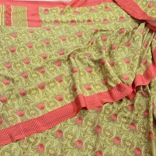 Vintage Saree Beige Moss Crepe Printed Sari 6yd Sewing Floral Soft Craft Fabric