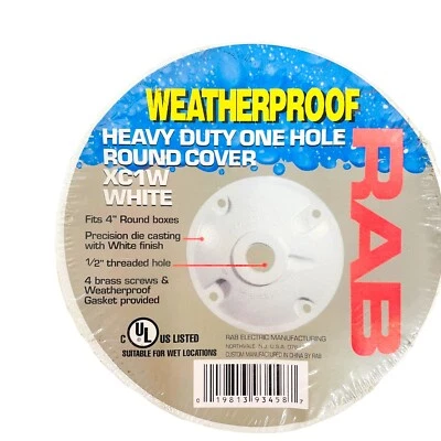 RAB XC1W Heavy Duty Weatherproof One Hole Round Cover White 1/2 in Hole 4 in Dia