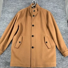 Cremieux Wool Mens Coat Large Dark Carmel Brown Full Zip Button Up Heavyweight