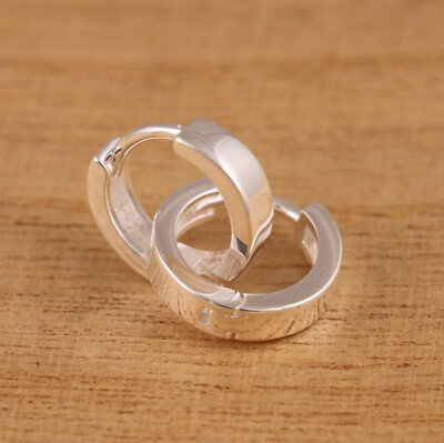 Massive 925 Sterling Silber kleine Huggie Creolen Herren Damen 12 mm Durchmesser