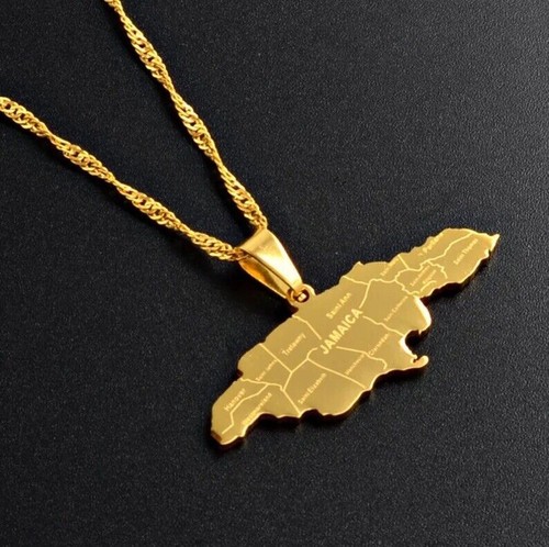 Jamaica Flag Map Necklace Pendant & Chain Jamaican Caribbean Gold Or Silver - Picture 2 of 3