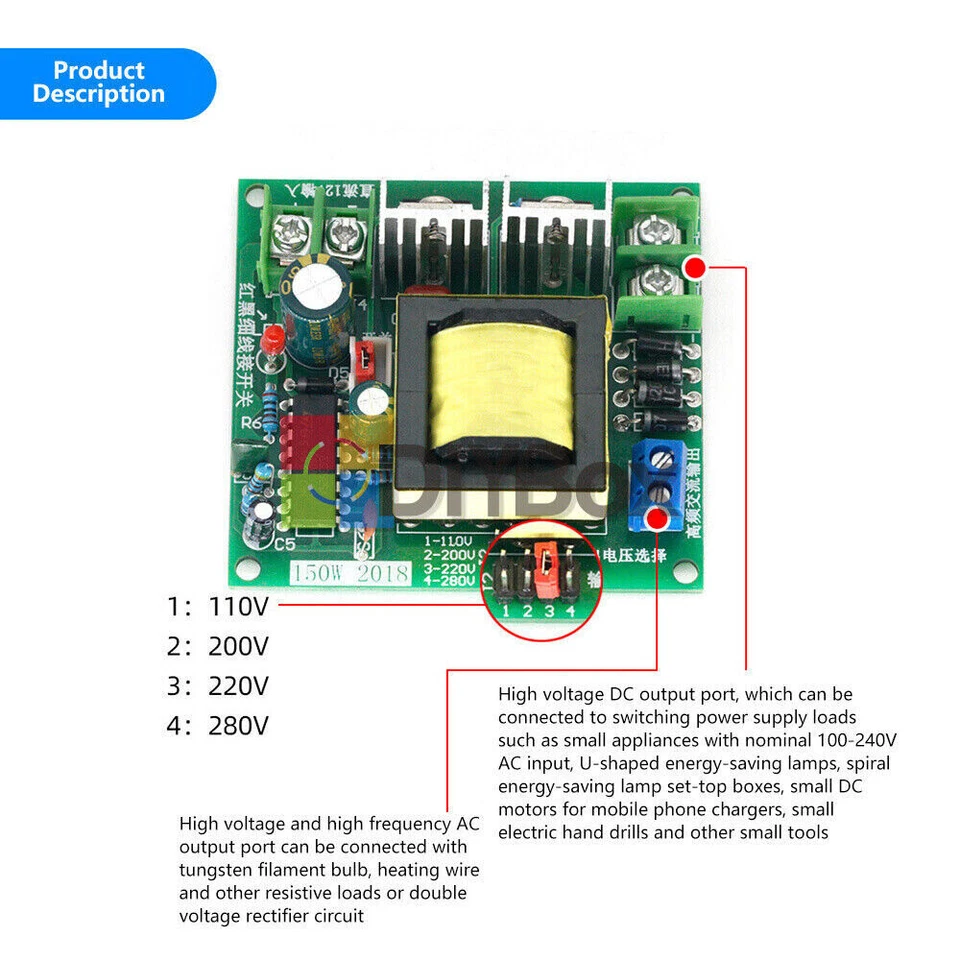 Inverter Booster Board Transformer 150W DC-AC Converter 12V to 110V 220V 280V - Image 3 of 4