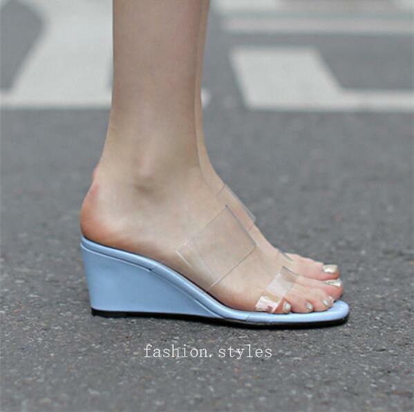 PANTOFOLA D’ORO Sandali ciabatte donna trasparenti punta aperta tacco alto zeppa slip on