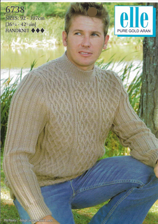 6738 Elle Knitting Pattern Original Paper Leaflet Aran Mens Sweater
