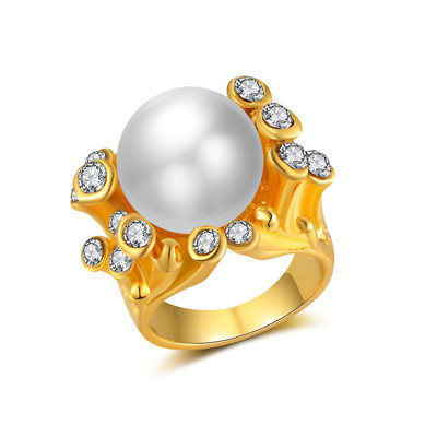 18K Yellow Gold Filled Women Pearl Crystal Ring Rings Men Rings Lovers Gift J029