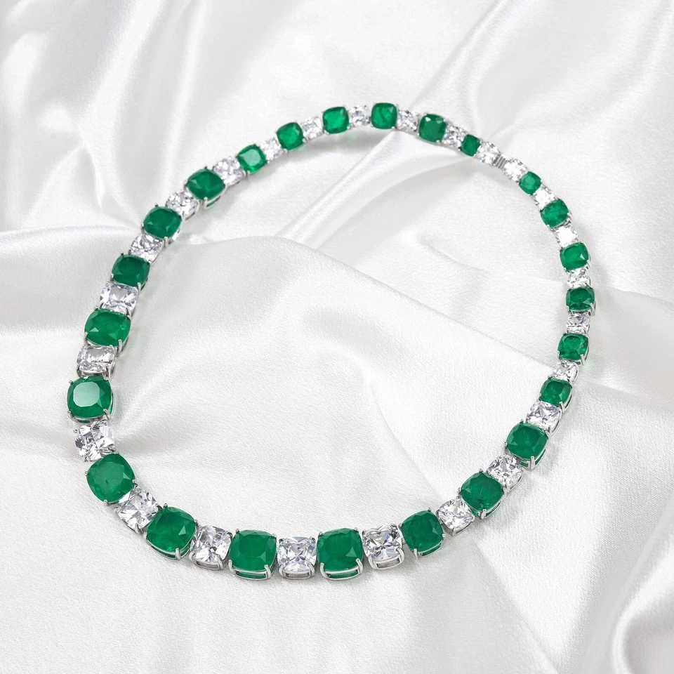 Brasiliano Smeraldo Doppietto Pavone Collana, Cuscino Cut & 7 5A Zircone Cubico - Immagine 2 di 4