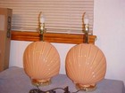 Vtg  PEACH Pair ART DECO Ceramic Clam Shell Table Bedside Boudoir Lamps 17" Tall — photo 9