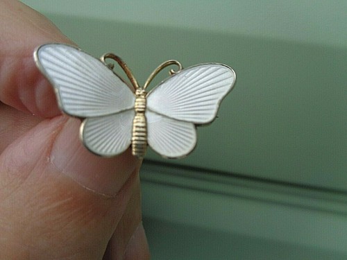 Norwegian Sterling Silver White Enamel Butterfly Brooch - Ivar Holt Norway - Picture 4 of 6