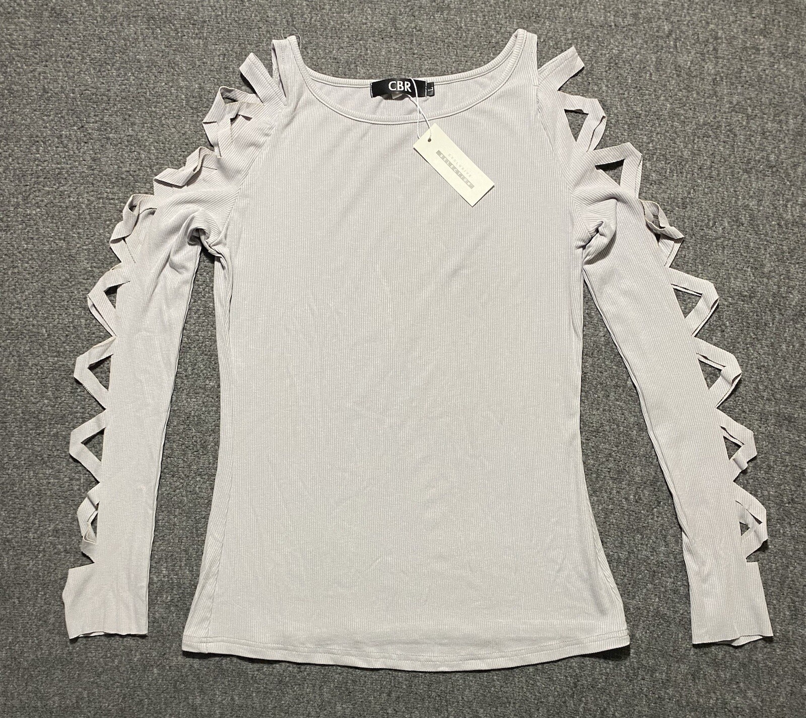 Chic Gray Scoop Neck Long Sleeve Blouse for Women Size L