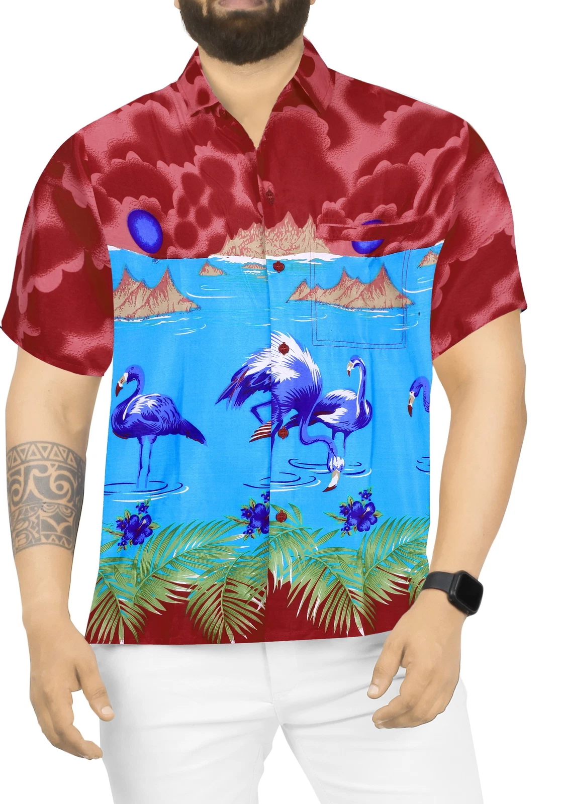 LA LEELA Men's Hawaiian Short Sleeve Button Down Shirts 5XL Flamingo, Turquoise