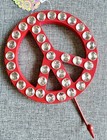 New Red Peace Sign w/ Clear Faceted Rhinestones Wood & Metal Wall Hook - 8.25”