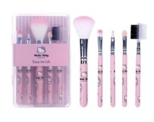 HELLO KITTY MAKEUP BRUSH SET, TRAVEL SIZE, 5 PIECES-SET. PINK COLOR. BRAND NEW