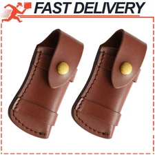 2 Pcs Sheath Folding Pocket Knife Sheath 5" Smooth Brown Leather Belt Case USA