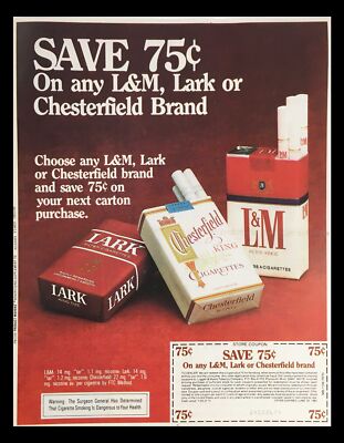 1982 L&M, Lark & Chesterfield Brand Cigarette Circular Coupon Advertisement 