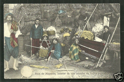Mapuche Araucanos Indian weaving Ruca Stegmann   Chile stamp ca 1895