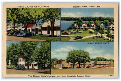 c1940 Three Groups Cottages Shafer Lake Beach House Monticello Indiana Postcard